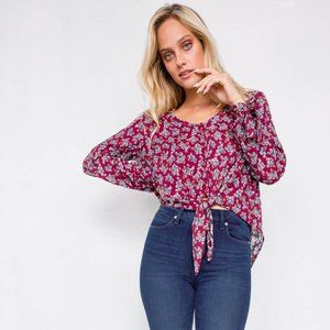 🎀Burgundy High-low Center Tie Scoop Neck Blouse🎀